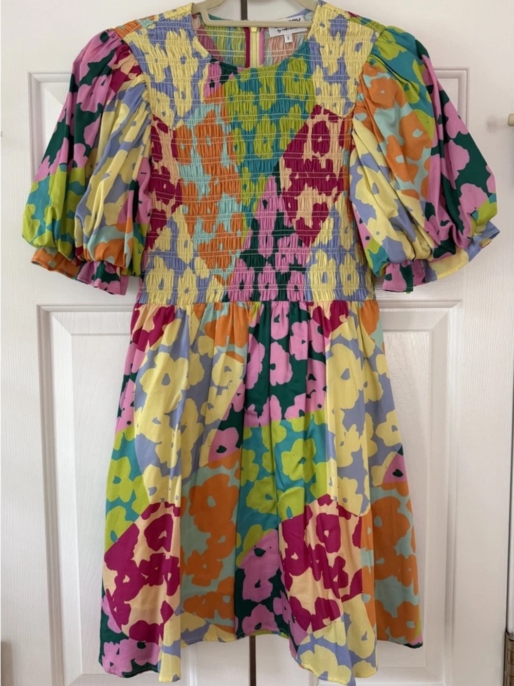 NWT Colorful Floral Print Puff Sleeve Mini Dress - Picture 7 of 11